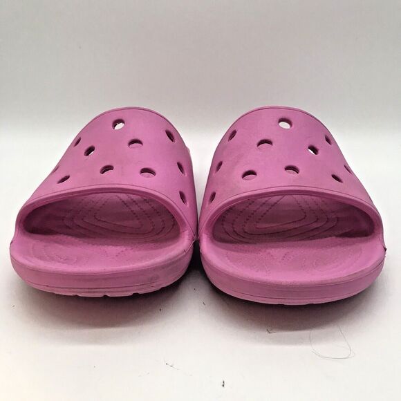 CROCS Iconic Comfort Women's 10 Jibbitz Ready Strap Sandals Hot Pink Slides - Picture 2 of 10